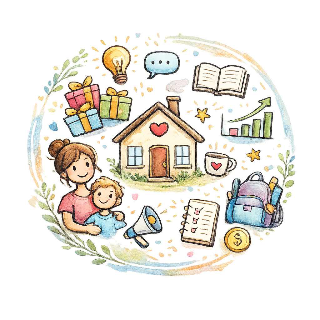 Hand-drawn family lifestyle education gifts advice blog logo